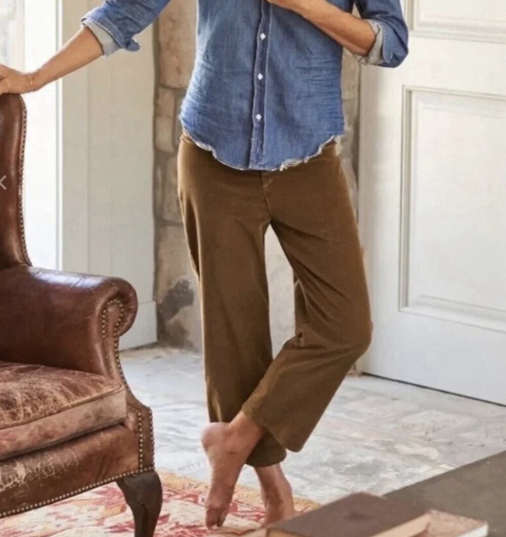 Frank & Eileen Chestnut Brown Corduroy Kinsale Wide Leg Crop Raw Hem Pants - 4